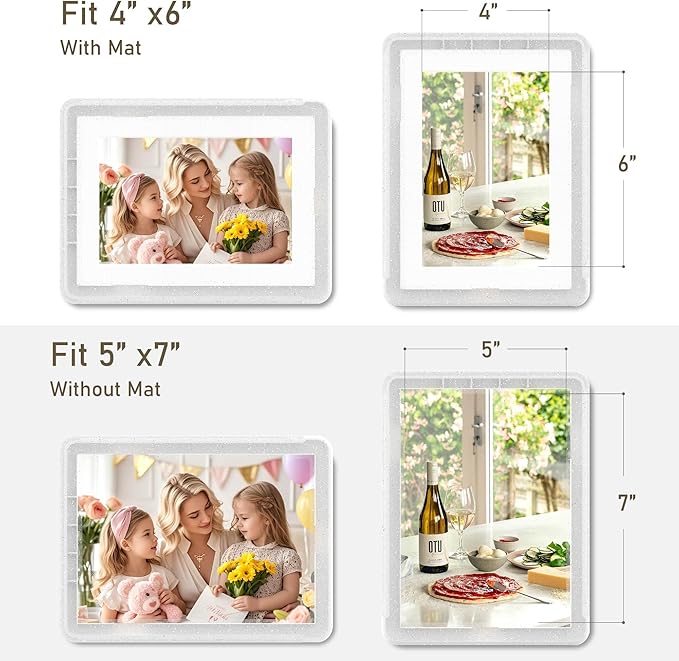 6-Pack 5x7 Picture Frame or 4x6 with Mat – Shatterproof Plastic Photo Frame for Family, Nursery & Playroom, Wall & Tabletop Picture Frames for Home Office, Safe Lightweight Design, in Crystal White