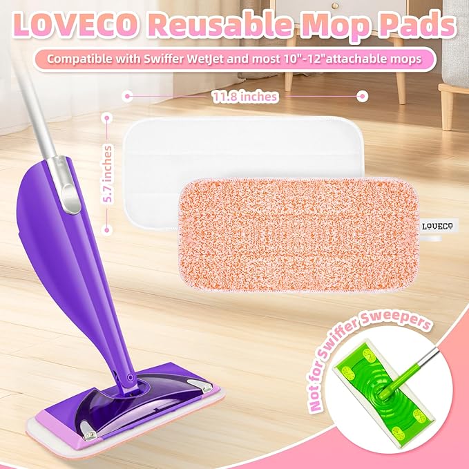 Power Scrubbing Reusable Mop Pads Compatible with Swiffer Wet Jet, Microfiber Wet Jet Refill, Machine Washable Wet Jet Pads, for Use on All Sealed Floors - Stone, Hardwood, Laminate & Tile (6 Pack)