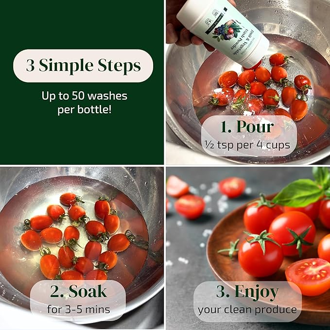 Fruit and Vegetable Wash Powder - Produce Cleaner - Removes Dirt & Residue - 4.2 oz