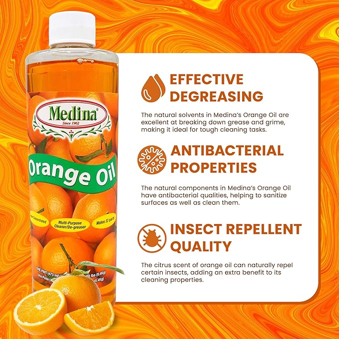 Medina Orange Oil Cleaner & Degreaser Concentrate - All Purpose Orange Oil Cleaner, Cabinet Cleaner Degreaser, Wood Degreaser for Kitchen Cabinets, Ideal for Mopping Floors & Automotive - 32oz