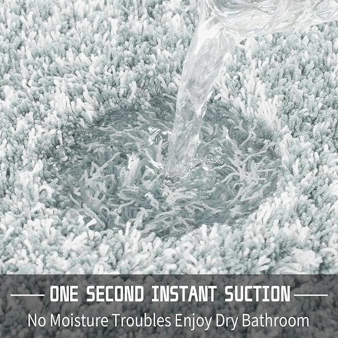 Yimobra Bathroom Rugs Sets 2 Piece, Soft Absorbent Bath Mat and U-Shaped Toilet Rug with Non Slip Backing, Machine Washable, Plush Bath Mats for Bathroom, 24"x17"+24"x20", Sky Light Blue & White