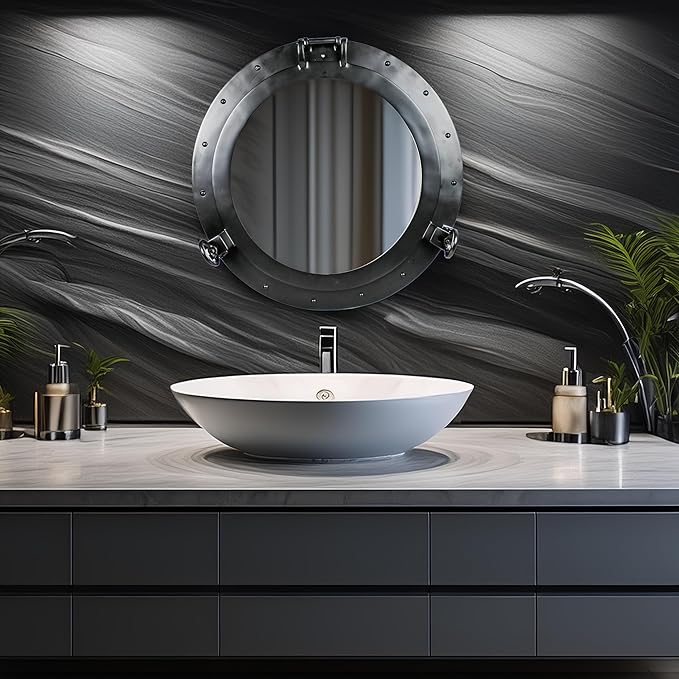 Nagina International Premium Matte Black Nautical Porthole Wall Mounted Mirrors | Maritime Ship's Decor Window