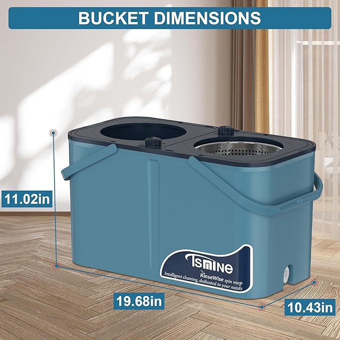Spin Mop and Bucket,Mop Bucket with Separates Dirty and Clean Water,4-Chamber Mop and Bucket with Wringer Set for Home, Best Household Cleaning Tools with 6 Replacement Mop Heads,4X Wheel