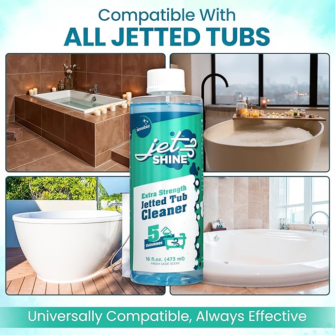 Jetted Tub Cleaner for Jacuzzi, Bathtubs, Whirlpools - Pack of 2, 16oz Sage Scented Jacuzzi Tub Cleaner to Help Clean Dirt and Soap Buildup, 5 Cleanings per Bottle