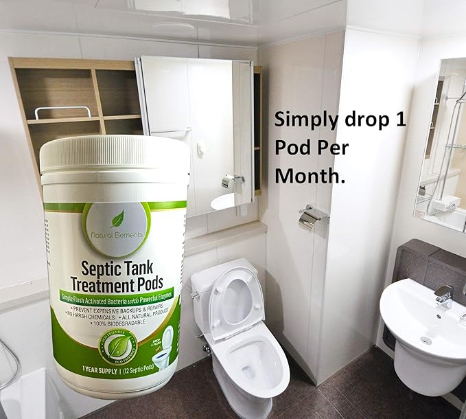 Natural Elements Septic Tank Treatment Pods | 1-Year Supply, Pack of 12 | Eco-Friendly Bacteria & Enzymes Formula | Prevents Backups, Eliminates Odors, Maintains System Health & Efficiency