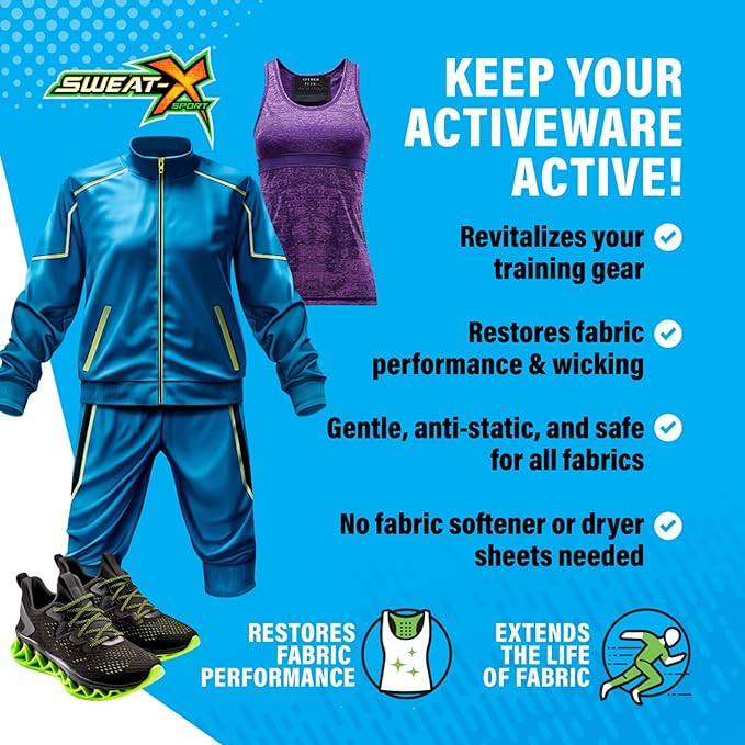 Sweat X Original Activewear Laundry Detergent – Remove the Worst Odors & Toughest Stains – High Performance Sports Wash for Training Gear & All Fabric Types – 45 Loads/Bottle – 4 Pack