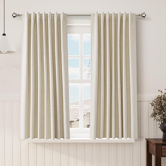 Nanspring Tan Beige 100% Blackout Curtains 63 inches Long Back Tab Rod Pocket Thermal Insulated Textured Short Blackout Curtains 2 Panels Set 52x63