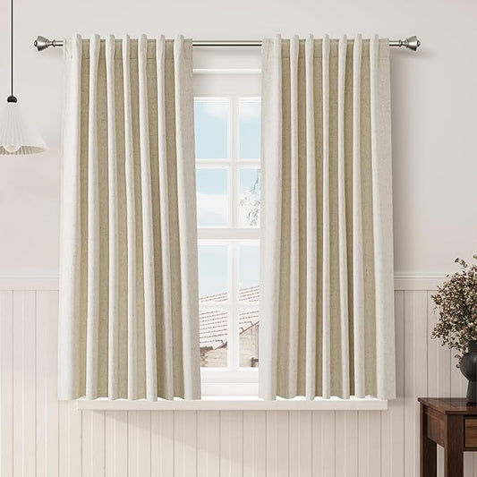 Nanspring Tan Beige 100% Blackout Curtains 63 inches Long Back Tab Rod Pocket Thermal Insulated Textured Short Blackout Curtains 2 Panels Set 52x63