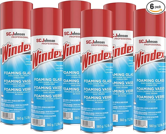 Windex Foaming Glass Cleaner, Fresh, 20 oz Aerosol Spray, 6/Carton (333813)