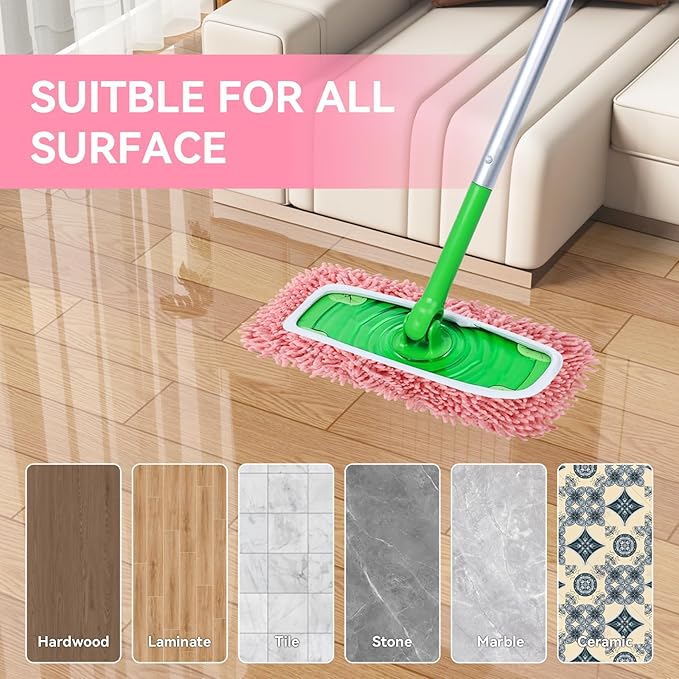4Pcs Reusable Microfiber Mop Pads Compatible with Swiffer Sweeper, Replacement Wet Mopping pad Refills & Washable Dry Sweeping Cloths for Surface/Hardwood Floor Cleaning（Pink）