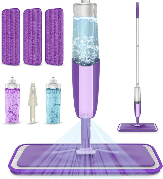 Spray Mops for Hardwood Floor Cleaning - MEXERRIS Microfiber Wood Floor Mop with 3 Reusable Washable Pads Refills Fit for Swiffer PowerMop,Spray Wet Jet Mops for Wood Laminate Ceramic Tiles