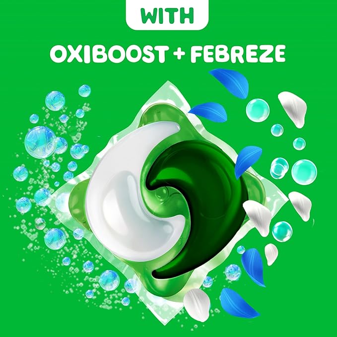 Gain flings Ultra Oxi Laundry Detergent Pacs, 60 Count, Waterfall Delight Scent, 3-in-1, HE Compatible
