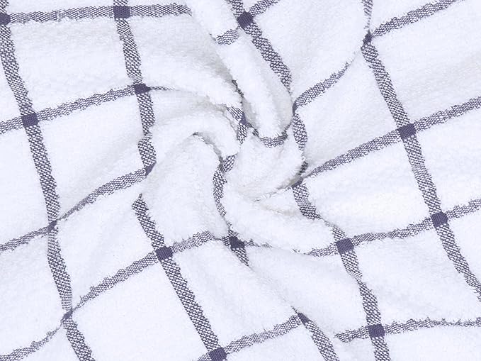 Cotton Grid Dish Cloths, Terry Cleaning Rags, 12 x 12 Inches, Light and Soft, Quick Drying Dish Rags, 8pc/Set (Purple)