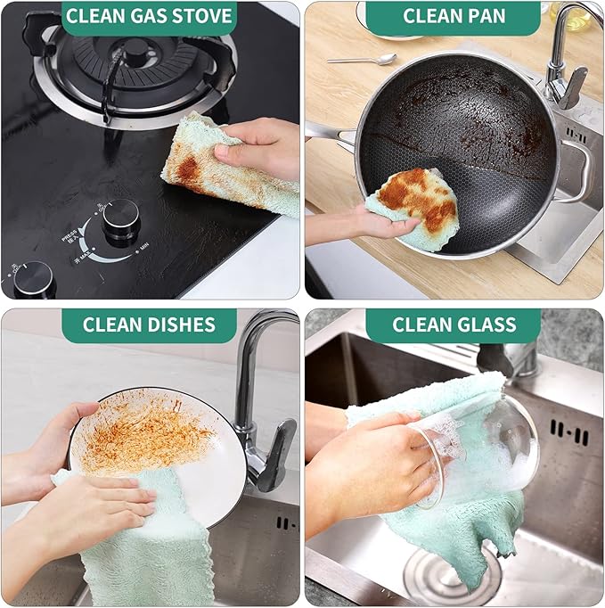 20 Pack Kitchen Dish Cloths, Super Absorbent Microfiber Cleaning Cloth for Cleaning Dishes, Kitchen, Bathroom, Car (Grey & Green)