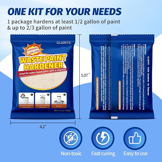 GLAINTE Waste Away Paint Hardener 6 Packs - Fast Acting Solid Hardener - Drying Powder for Water-based Paint