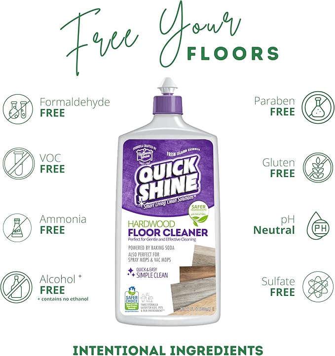 Quick Shine Hardwood Floor Cleaner 27oz, 2Pk| Use in Spray & Vac Mops| Removes Dirt & Scuff Marks| Ready-to-Use, Streak Free, No Rinse| Safer Choice Cleaner| Perfect for Gentle and Effective Cleaning