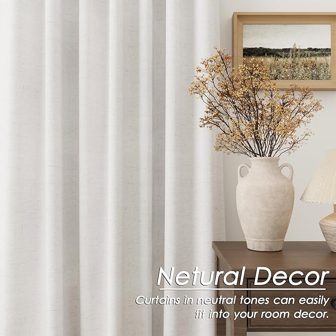 Nanspring Cream White Linen Blackout Curtains 80 inch Length Back Tab Rod Pocket Thermal Insulated Textured Living Room Blackout Curtains 2 Panels Set 52x80