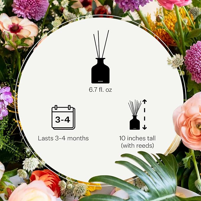 Apotheke Luxury Scented Reed Diffuser for Home, Magnolia Bouquet - 6.7 Fl Oz Essential Oil Aromatherapy - 10 Rattan Scent Sticks Room Diffuser - Long-Lasting Fragrance for Bedroom, Home, Bathroom