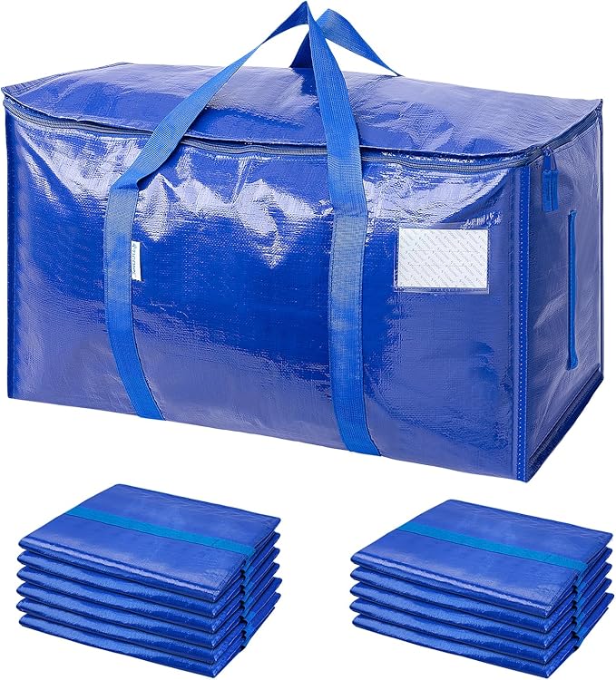 TICONN 12 Pack Extra Large Moving Bags with Zippers & Carrying Handles, Heavy-Duty Storage Tote Moving Boxes for Space Saving