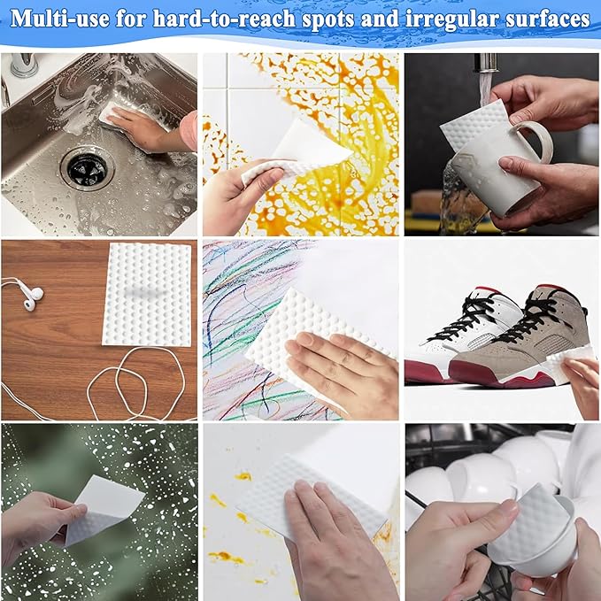 Magic Sponge Eraser Sheets, 96Pcs All-Purpose White Melamine Sponge Cleaner Convex Point Sheet, Thin Disposable Magic Cleaning Pads Wipes for Furniture Kitchenware, Hard-to-Reach Places, Shoe