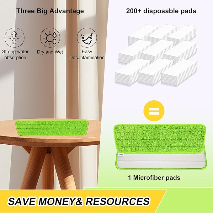 Set of 3 Microfiber Spray Mop Replacement Heads for Wet/Dry Mops Reusable Replacement Refills Fits for Bona Floor Care System (green)