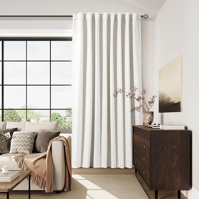Cream Linen Blackout Curtains 84 inch Length 1 Panel Set for Bedroom Thermal Insulated 100% Blackout Linen Drapes Back Tab Neutral Rustic Farmhouse Block Out Room Darkening Window Curtain 70x84