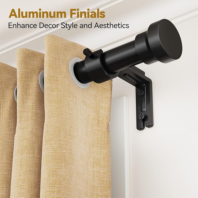 Curtain Rod 32-144 Inch, Heavy Duty 1 Inch Adjustable Curtain Rods for Windows, Black Extra Long Window Treatment Rods, Modern Design, Easy Installation
