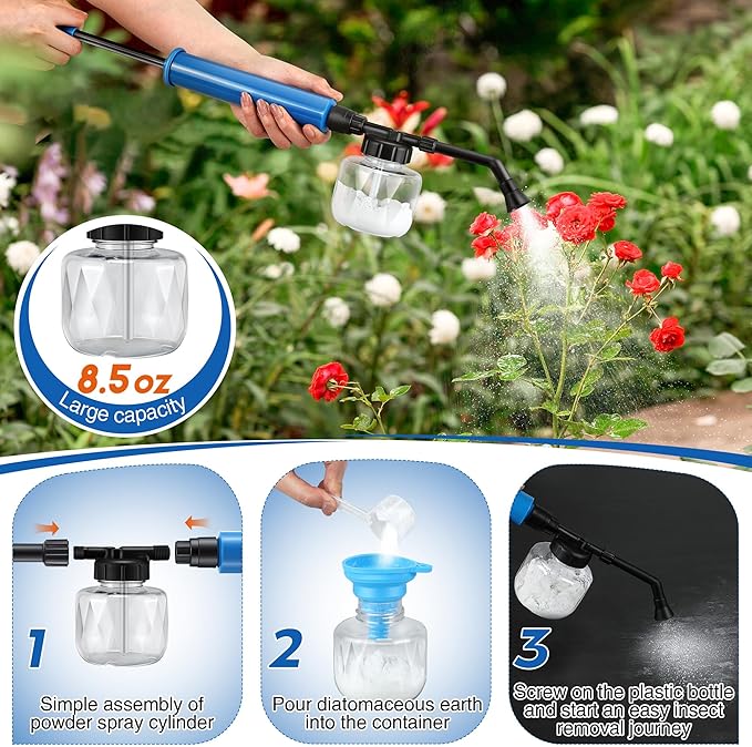 Qualirey 2 Pack Diatomaceous Earth Duster, 250ml Garden Powder Applicator Dispenser, Bulb Duster Sprayer, Home Powder Applicator, Puffer Sprayer for Multi Purpose Indoor & Outdoor (Blue)