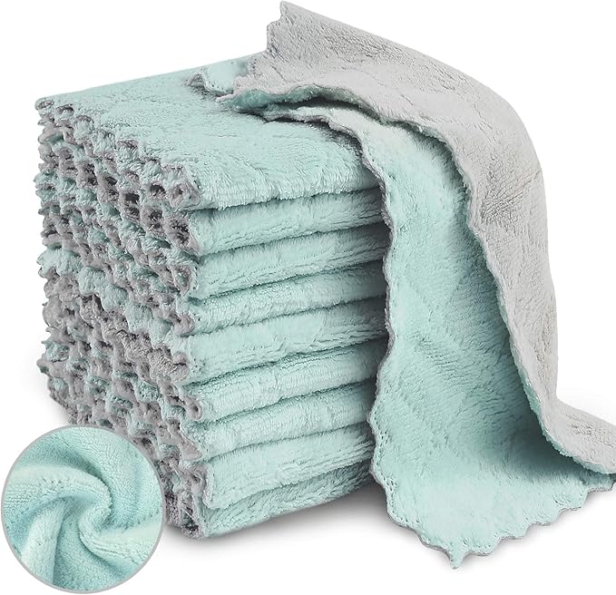 20 Pack Kitchen Dish Cloths, Super Absorbent Microfiber Cleaning Cloth for Cleaning Dishes, Kitchen, Bathroom, Car (Grey & Green)