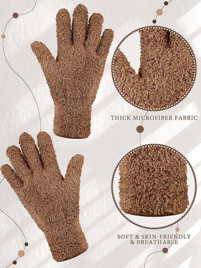 Patelai 3 Pairs Microfiber Plant Dusting Gloves Leaf Cleaning Gloves for Indoor Plants, Blinds, Furniture, House(Small,Black, Brown, Dark Brown)
