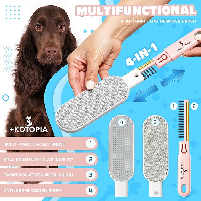 4-in-1 Pet Hair and Lint Remover Brush – Reusable Fabric and Clothing Cleaner for Pet Hair, Lint and Fur – Handheld Multi-Surface Tool for Clothes, Upholstery, Sofa and Travel Use (Pink)