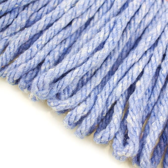 String Mop Heads Replacement Heavy Duty Commercial Grade Blue Cotton Looped End Wet Industrial Cleaning Mop Head Refills (3, Medium)