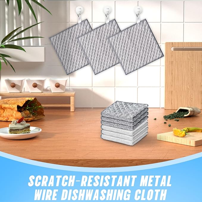 20 PCS Four-Layer Non-Scratch Multipurpose Steel Wire Dishcloths - Reusable Quick-Dry Odor-Free Scrub Cloths for Dishes, Kitchen Cleaning Cloths for Cookware, Sinks, Stove Tops(7.87X7.87)