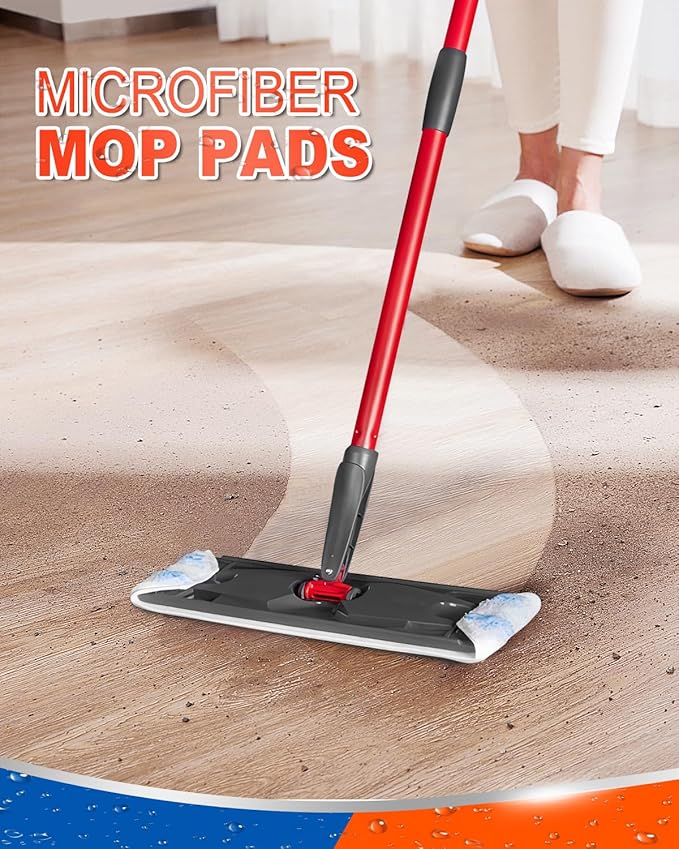 Mop Replacement Pads Compatible with Ocedar H2 Pro Flat Mop System Refills Mop Heads Replacements Washable Reusable Microfiber Mop Heads Replacement Compatible Ocedar H2 Pro Mop System, 2 Pack