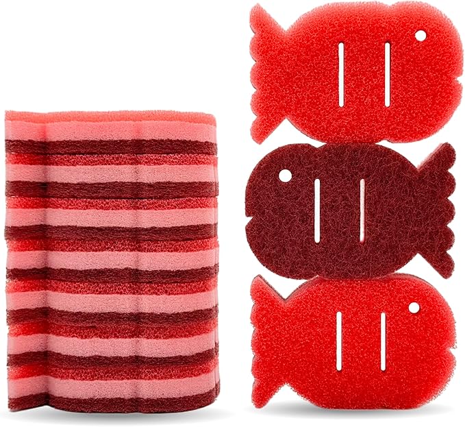 10 Pack Multipurpose Dual Sided Triple Layer Dish Sponges Kitchen | Boil Safe Scratch Free Odor Resistant Extra Durable | Flexible and Durable Design for Long Lasting Use (10, Fish)