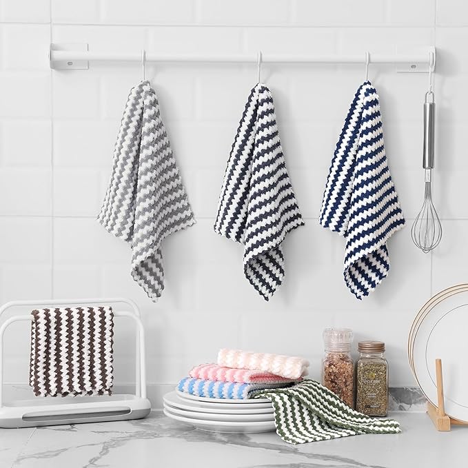 Homaxy 18 Pack Kitchen Dish Cloths, Ultra Soft and Absorbent Dish Towels, Reusable Fast Drying Microfiber Cleaning Cloth, Coral Velvet Wave Design No-lint,10 x 10 inches, Grey