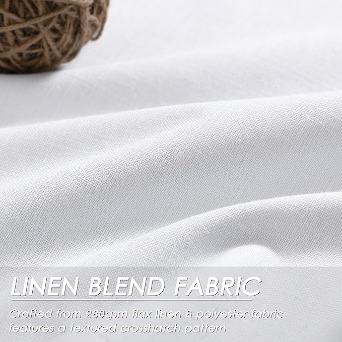 White Linen Blackout Curtains, 120 Inch Length 2 Panels Set Burg Extra Long 10 Ft Back Tab Pocket Drapes Cotton Textured Total Sun Blocking Curtains for Living Room Cottage High Window Pure White