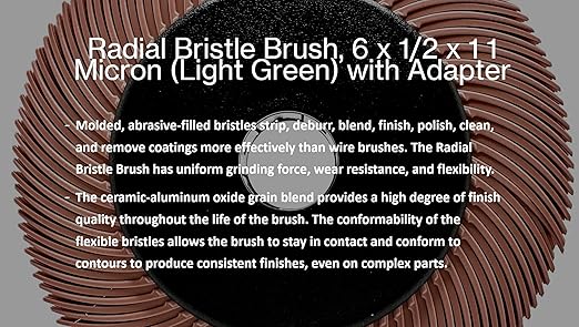 Radial Bristle Brush, 6 in x 1/2 in x 1 in 6 Micron (Peach) with Adapter, Type C Curved Bristle (Pack of 1)