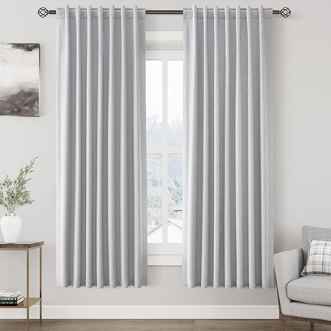 Nanspring Grey Linen Blackout Curtains 72 inch Length Back Tab Rod Pocket Linen Curtain Thermal Insulated Textured Living Room Blackout Curtains 2 Panels Set 52x72