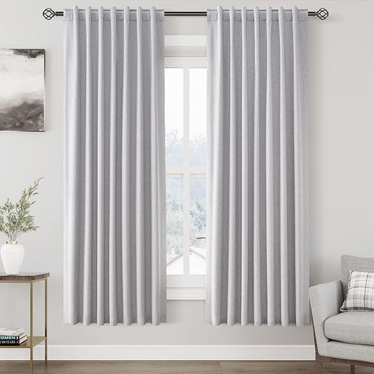 Nanspring Grey Linen Blackout Curtains 72 inch Length Back Tab Rod Pocket Linen Curtain Thermal Insulated Textured Living Room Blackout Curtains 2 Panels Set 52x72