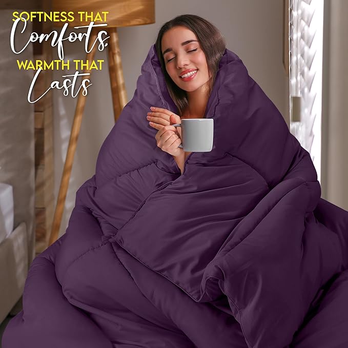Utopia Bedding Comforter Duvet Insert, Quilted Comforter with Corner Tabs, Box Stitched Down Alternative Comforters King Size (Plum)