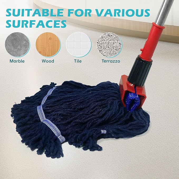3 Pack Heavy Duty Mop Head Replacement, Blue, Cotton, Floor, Wet Mops