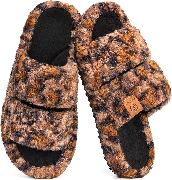 EverFoams Womens Fuzzy Open-toe Slippers Soft Comfy Memory Foam Indoor House Shoes