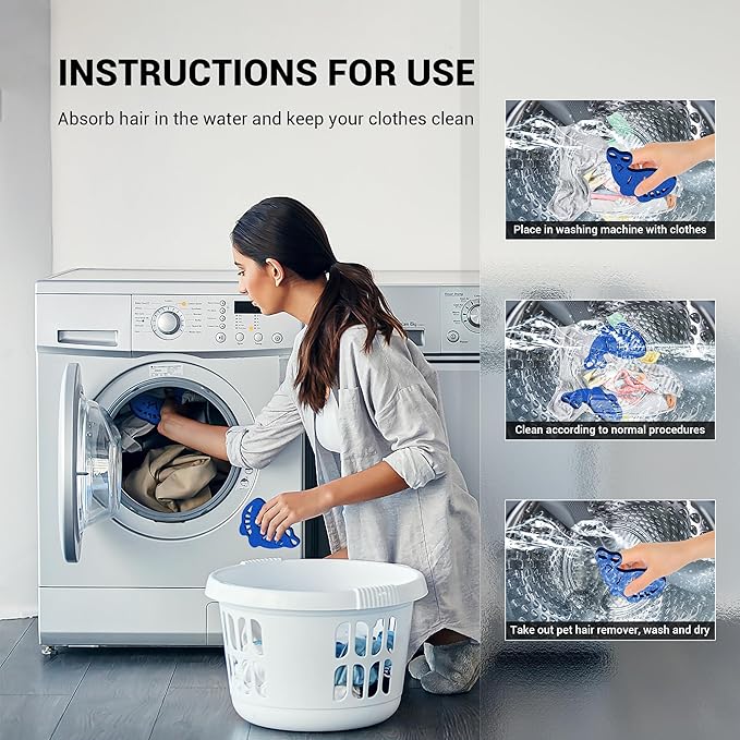 Pet Hair Remover for Laundry, 8Pcs Reusable Laundry Hair Catcher Dryer Balls for Pet Hair Dryer Sheets Pet Hair Remover for Washing Machine and Clothes, Pet Dog Hair Lint Catcher (8 Pack, Blue)
