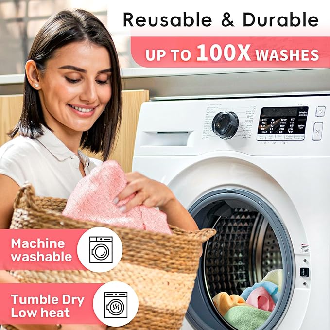 Microfiber Cleaning Cloths Roll, 75 Pack Tear Away Microfiber Towels Roll, 12" x 12" Lint Free Rags, Reusable Cleaning Cloths, Washable, Scratch Free,Ultra Absorbent Dish Rags(Pink Ripple)