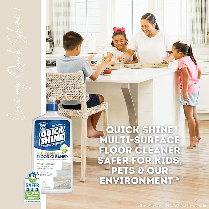 Quick Shine Multi Surface Floor Cleaner 27oz, 2Pk | Ready to Use-Streak Free- No Rinse | Use on Hardwood, Laminate, Luxury Vinyl Plank & Stone | Use in Spray Mops & Vac Mops | Safer Choice Cleaner
