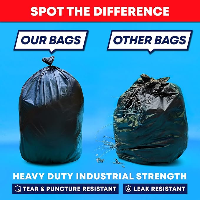 Tasker 64 Gallon Trash Bags Heavy Duty (Value-PACK 50 Bags w/Ties) 64 Gallon Trash Bags | 65 Gallon Trash Bag Heavy Duty Large Black Industrial Garbage Bags | 60 Gallon Garbage Bag