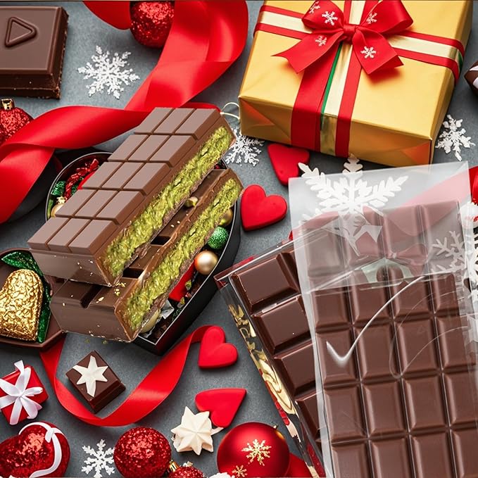 Juome Large Chocolate Bar Mold Deep 2 Pack - 1 Inch Deep Silicone Thick Molds for Stuffed Chocolate, Filling Knafeh Pistachio Candy With 100Pcs Bags