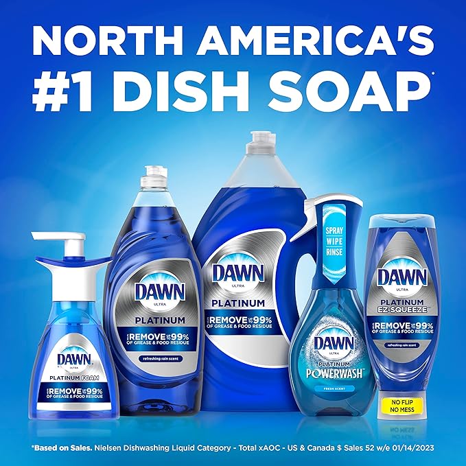 Dawn Platinum Plus PowerSuds Dish Soap Liquid, Dishwashing Liquid, Dish Detergent, Fresh Rain Scent, 51.5 fl oz (Pack of 2)