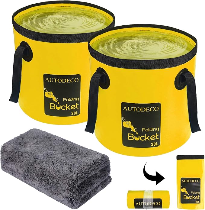 AUTODECO 2 Pack Collapsible Bucket 5 Gallon Container Folding Water Bucket Portable Wash Basin for Outdoor Travelling Camping Fishing Gardening Car Washing 20L
